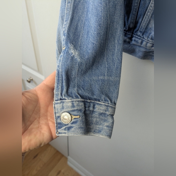 LEVI'S Women Jeans Jacket 100% Cotton Washed Blue Color With Pockets Crop XS - Picture 7 of 15